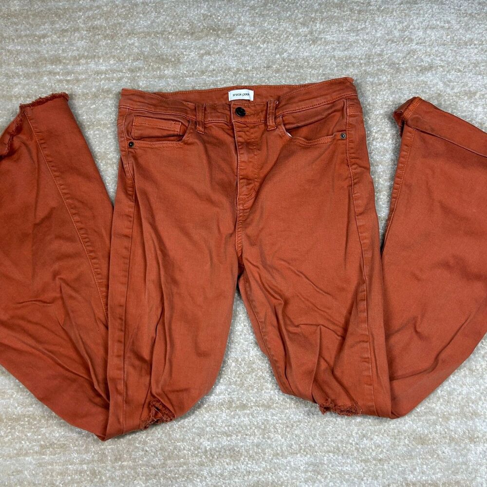 Sneak Peek Jeans Womens 11 Flare Frayed Hem Distressed Rust Orange Bootcut - Picture 1 of 13